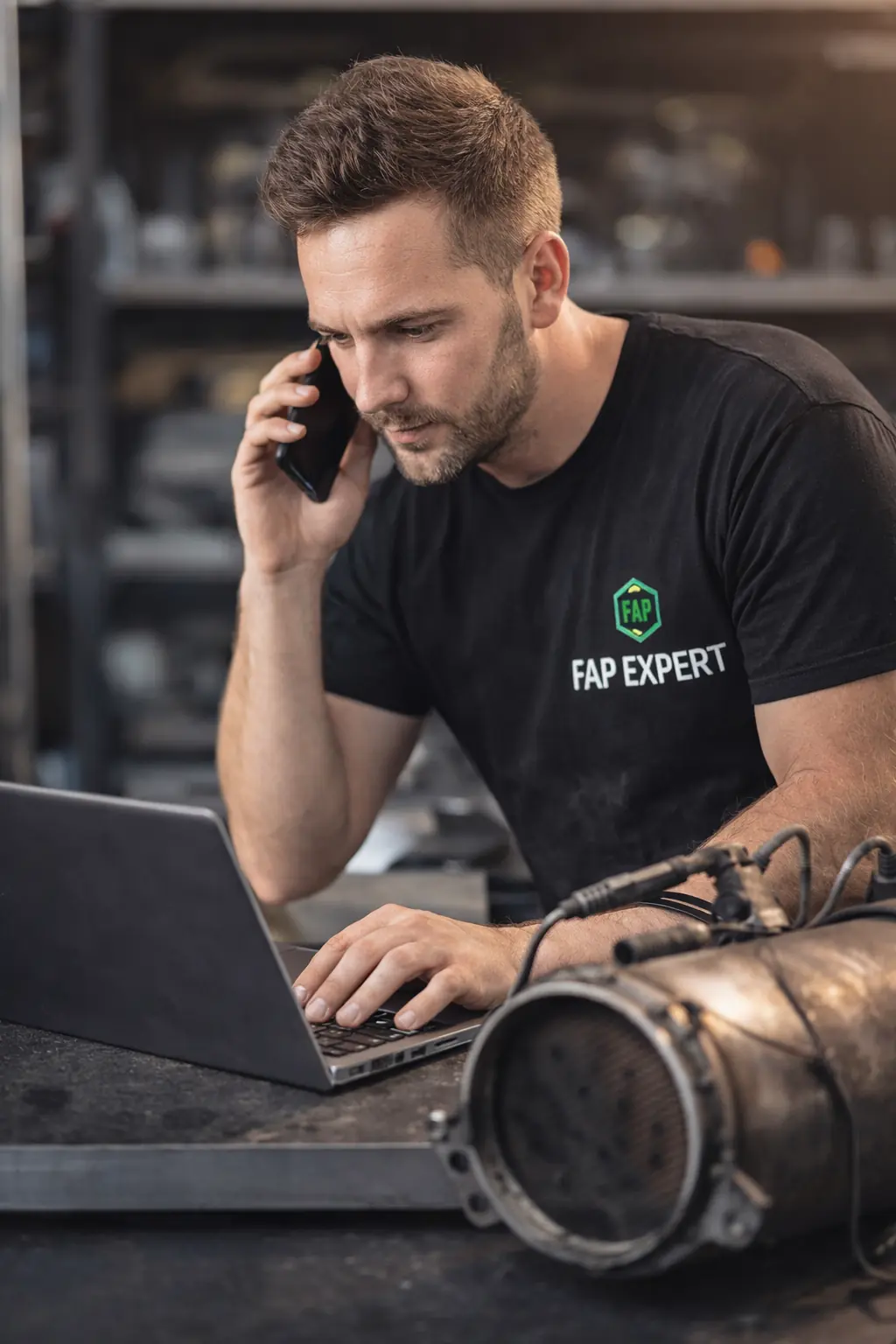 Technicien FAP Expert travaillant sur un filtre à particules